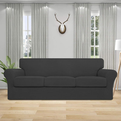 Housse de canapé Easy-Going - Housse de canapé extensible avec 3 housses de coussin, tissu jacquard en élasthanne lavable, protecteur de mobilier élastique pour animaux de compagnie (grand, gris foncé)
