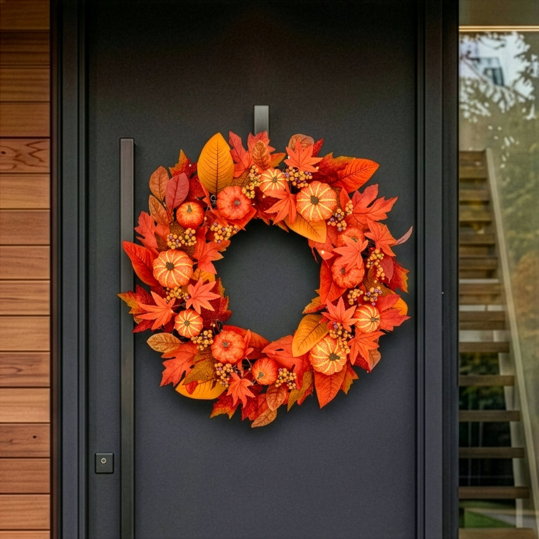 PUMPKIN ORCHARD - 26" Wreath with Warm White LED Microbulbs