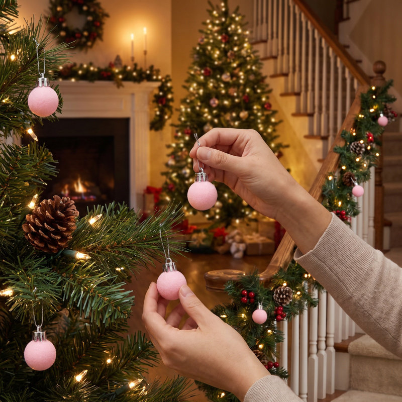 Ensemble de petites décorations de Noël en forme de boule de Noël 24 pièces 2 pièces, Rose