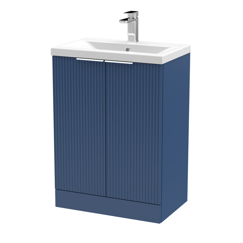 Fluted 610mm Single Bathroom Vanity with Drop In Vitreous China Basin, Satin Blue