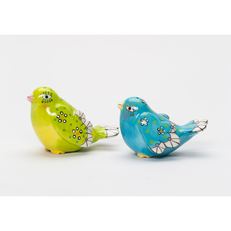 Hand-Painted Ceramic Bohemian Birds Salt and Pepper Shakers
