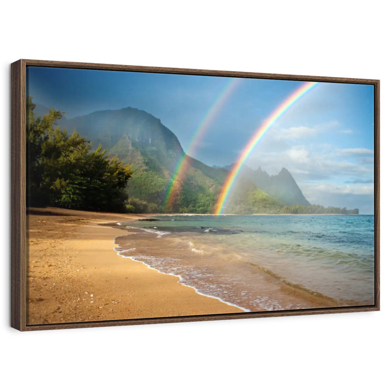 Double arc-en-ciel Kauai, 25 po x 17 po, Cadre flottant noyer