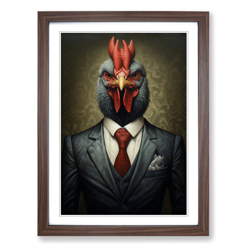 Chicken Gothic - Single Picture Frame Print on Wood, Walnut Framed, 64cm H x 46cm W x 2cm D