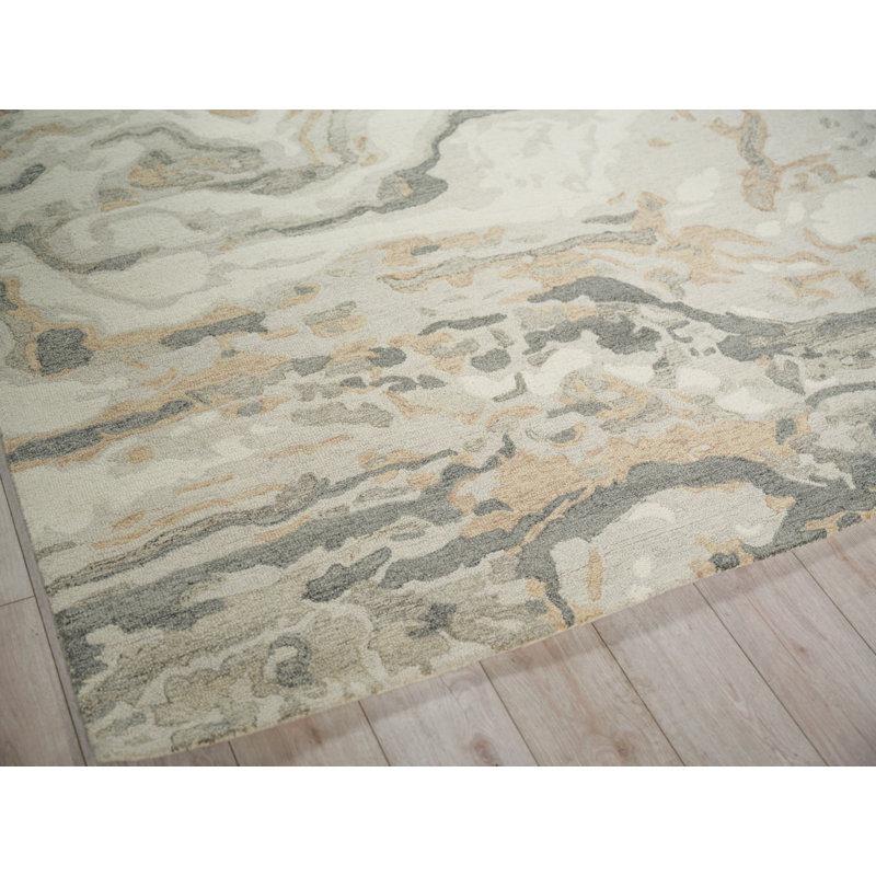 Cortero Handmade Abstract Area Rug, Gray/Ivory, Rectangle 10' x 14'