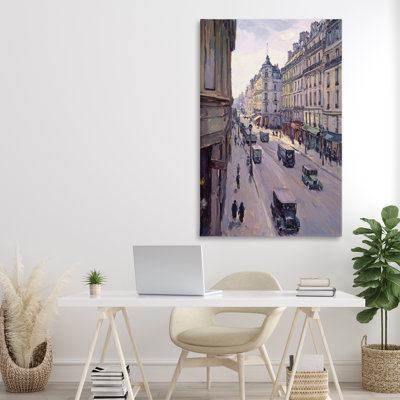 Toile rétro de scène de rue Paris, design par Petal Prints Design