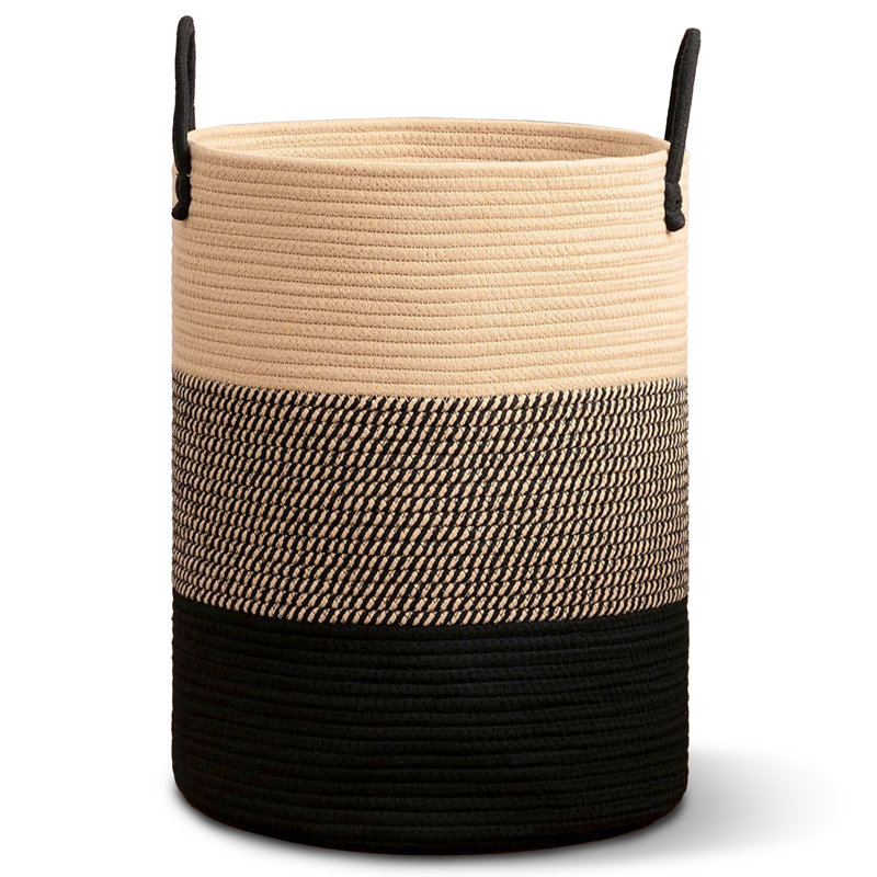  Large Woven Cotton Laundry Hamper with Handles, Black