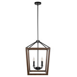 Luminaire suspendu noir mat 4 lumières Archita avec décor en faux bois, ampoules incluses