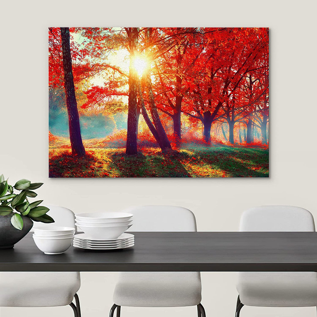 Autumn Leaf Forest Lake Nature Wilderness - Wrapped Canvas Photograph IDEA4WALL 