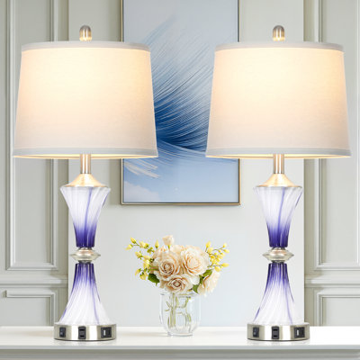 Lampe de table USB en verre 28 po Gracelan, ampoules incluses