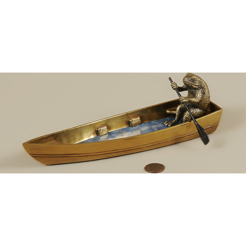 Classic and Antique Finished Cast Brass Frog Rowing Boat Sculpture