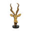 Sculpture d'antilope en résine dorée réaliste 5,5 x 5 x 12 po sur base noire
