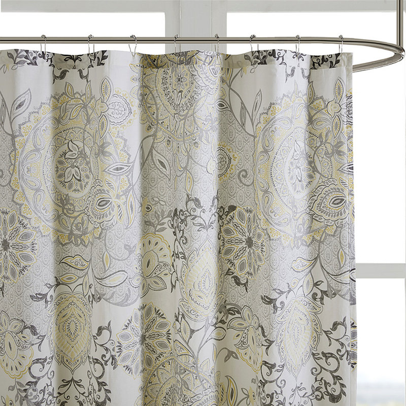 Printed Cotton Shower Curtain, Yellow