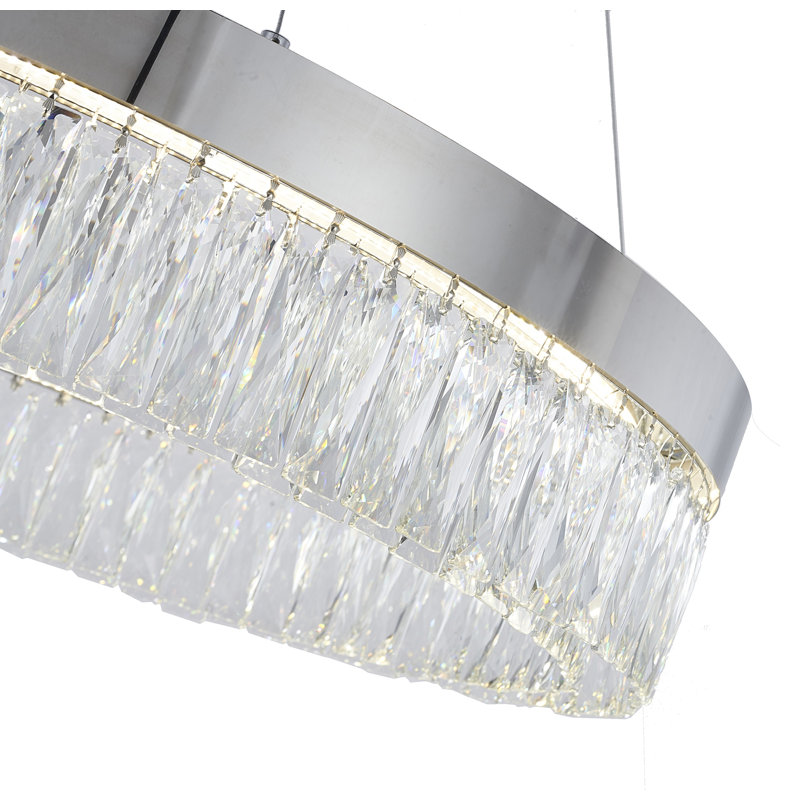 Lustre rond en cristal transitionnel à DEL, Chrome, H 24 po x l 12 po x P 12 po