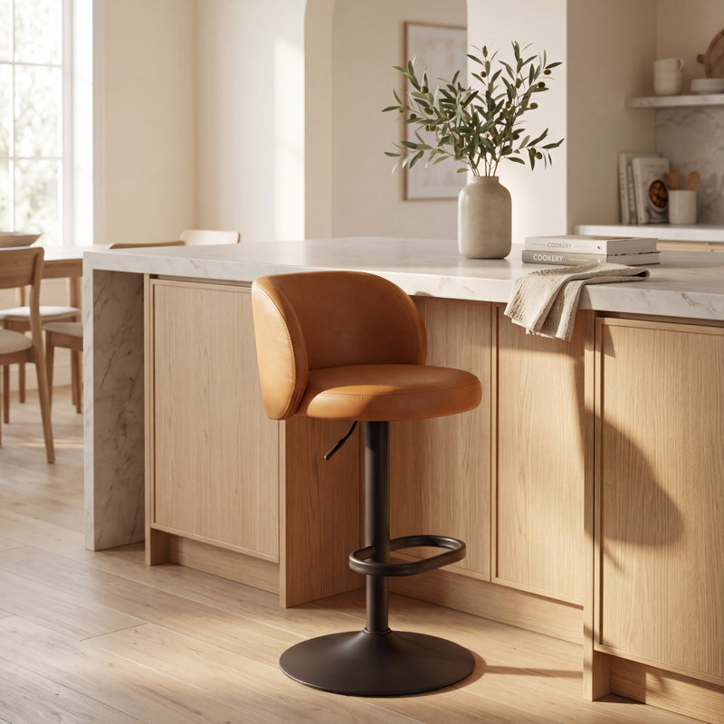 Ensemble de 2 tabourets de bar bruns en similicuir brun avec dossier réglable et base en métal avec îlot de cuisine et tabourets de comptoir modernes pour la maison
