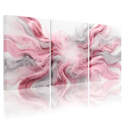 Ensemble de 3 tableaux sur toile rose et gris, parfaits pour la décoration du salon et de la chambre.