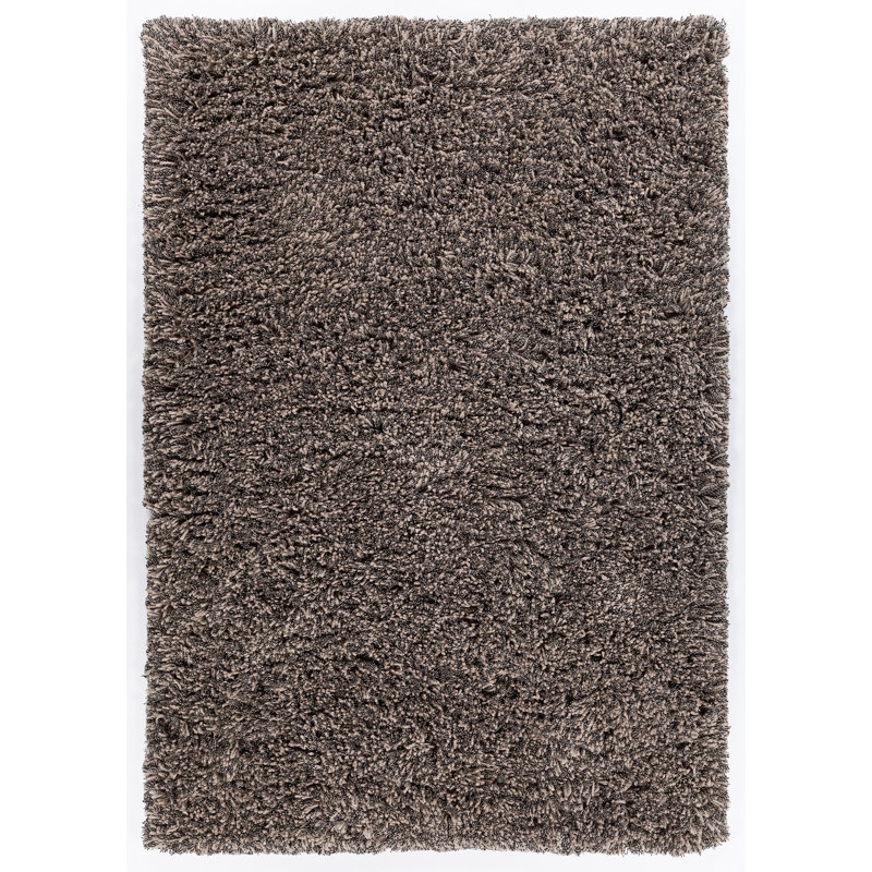 Tapis de zone taupe fait main poils longs Jim, Rectangle 5 pi x 7 pi 6 po