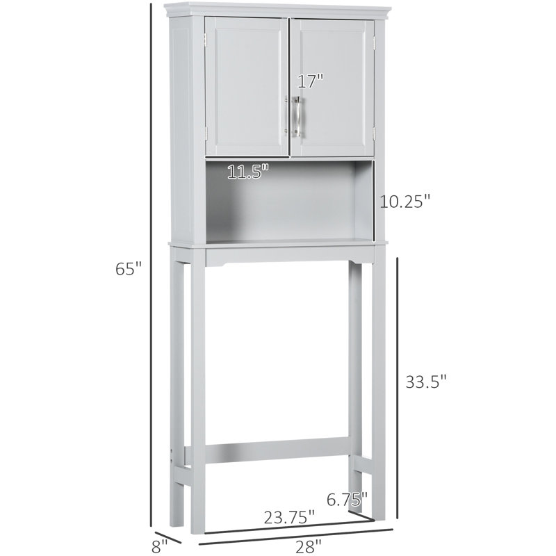 Armoire de rangement de toilette grise grise avec tablette réglable et ouverte pour brosse à cheveux