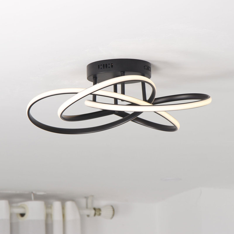 Kamorion 1-Light Flush Mount Ceiling LED Switch Dimmable Flower Shape, Black