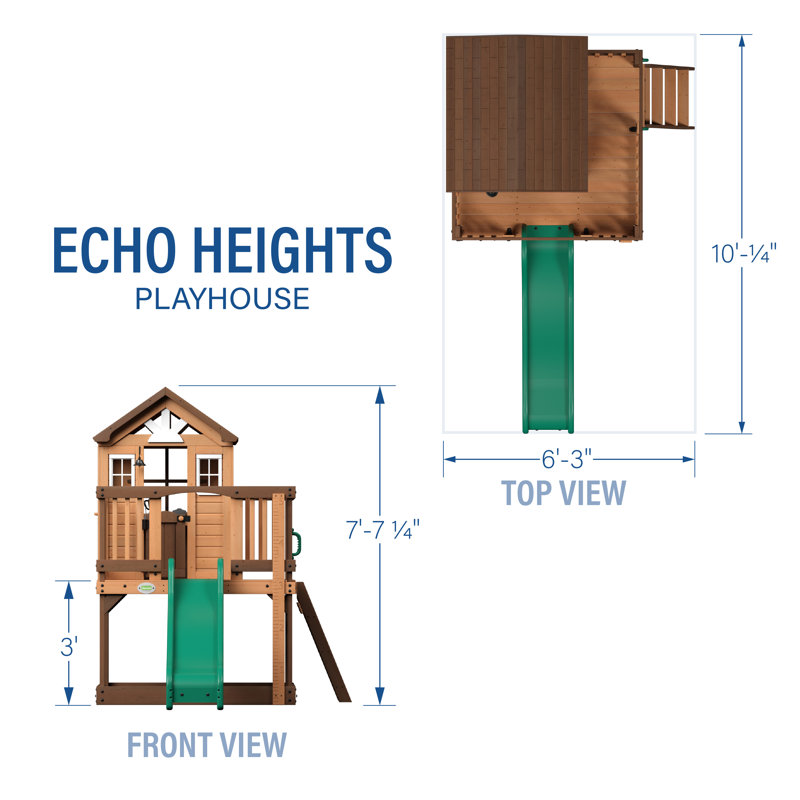 Echo Heights Elevated Cedar Playhouse with Slide and Kitchen