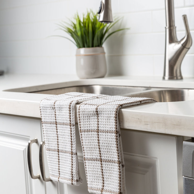 Cotton Plaid Waffle Dish Cloth Kitchen Towel, Brown