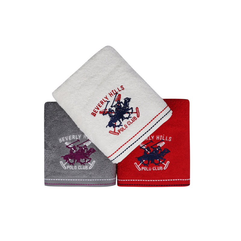 Ensemble de 3 serviettes en coton turc 3 pièces, Blanc / rouge / gris
