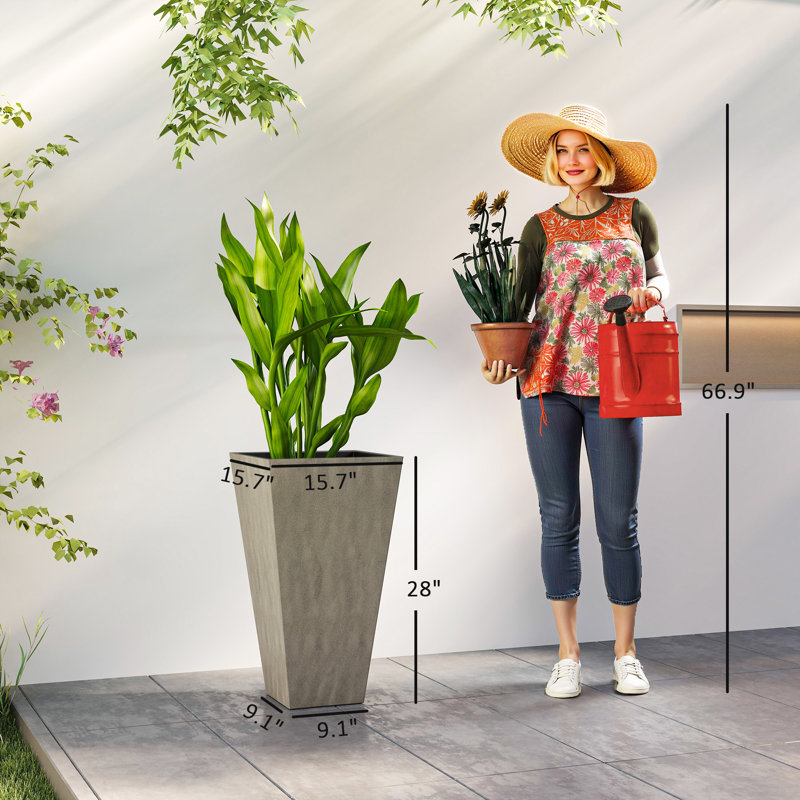 Tall Planters For Outdoor Plants Set Of 3, 28 In Taper Planters With Drainage Holes, Indoor Grande Plant Pots, Front Porch Decor, Grey