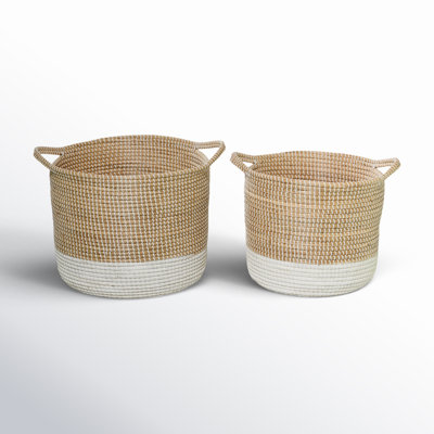 Seagrass Handmade Two Toned Decorative and Functional Storage Basket with Handles