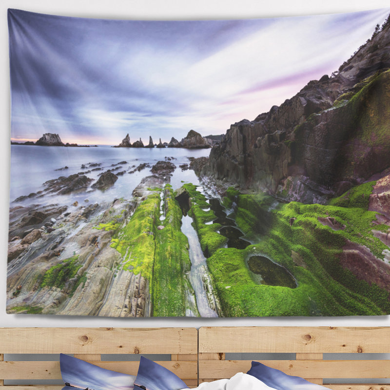 Tapisserie gueirua beach de mer en espagne, H 32 po x l 39 po