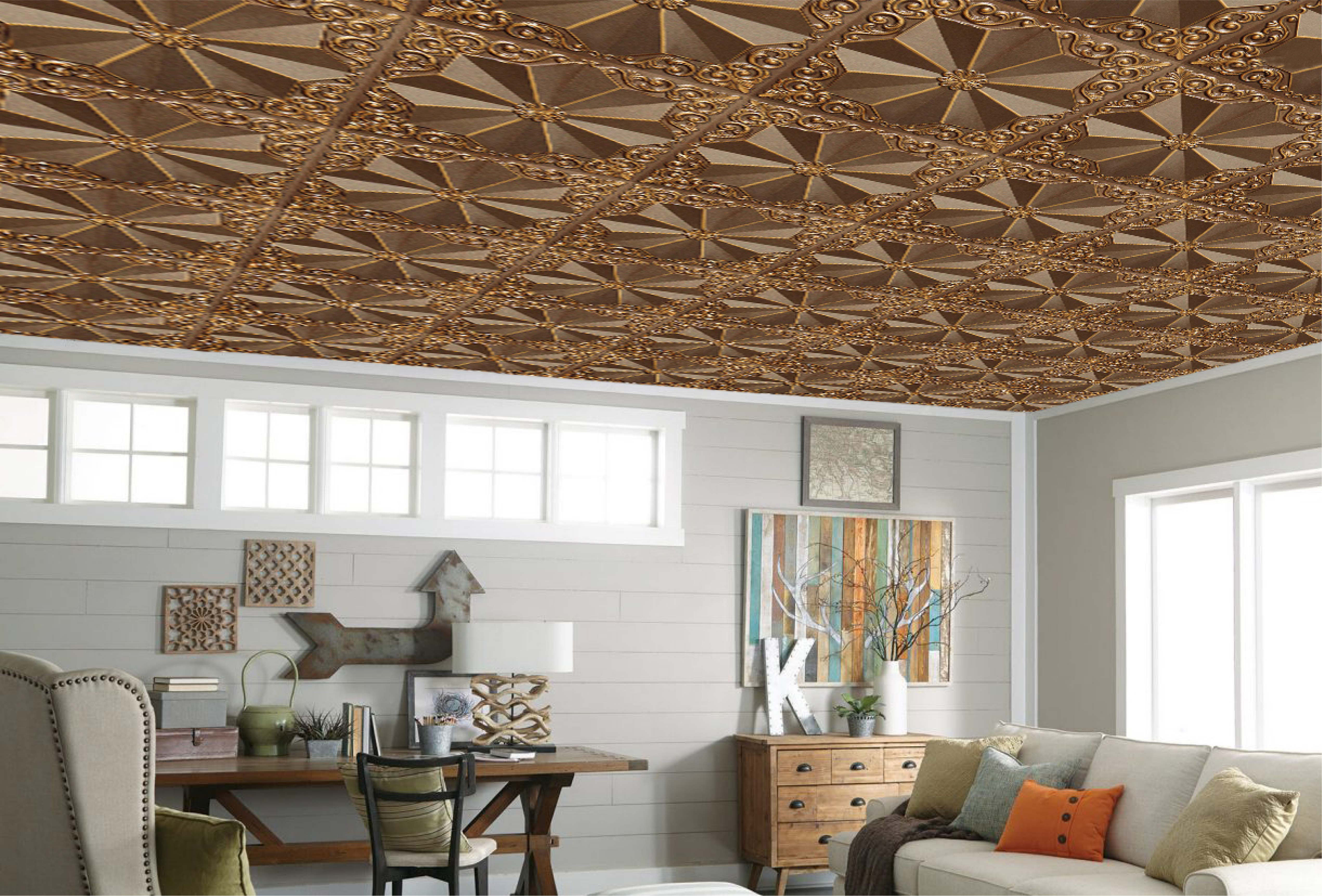 Dundee Deco Falkirk Perth 2 ft. x 2 ft. Glue Up PVC Ceiling Tile in Antique  Gold | Wayfair, image size:5084x3447