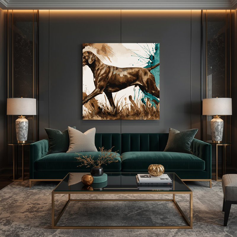 «Dogs Pointer», art mural sur toile beige, H 16 po x l 16 po