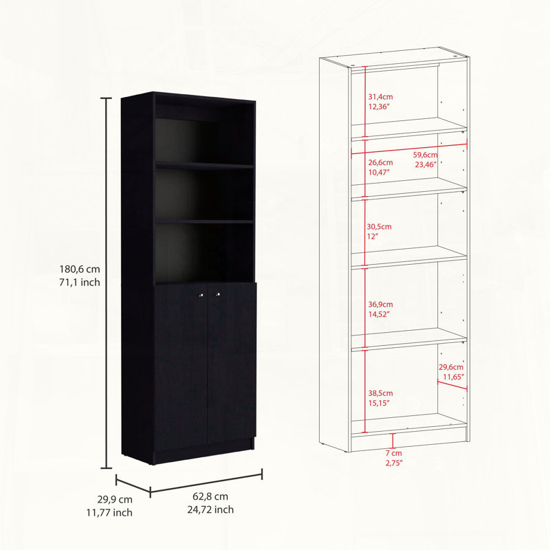 Ensemble de bibliothèque 2 pièces Micco, 71.1" H x 42.4" W x 11.7" D