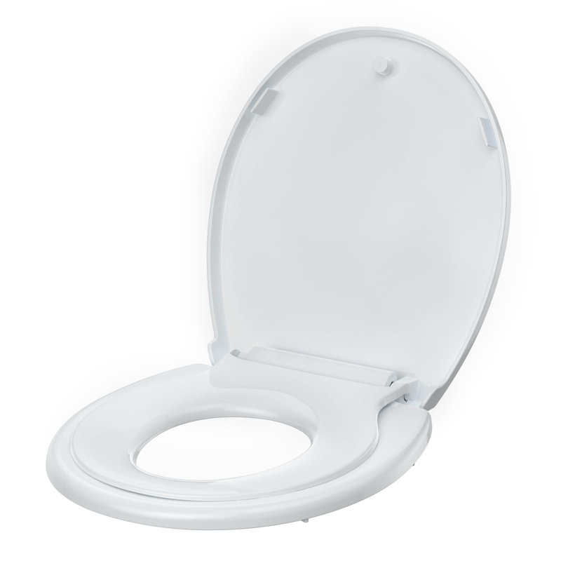 2-in-1 Dual Seat 17 Inch White Toilet Seat Round Quick Release Soft Close Quick Install