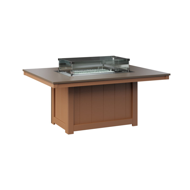 Berlin Gardens Donoma Rectangular Fire Pit Table, Hammered Top Bronze with Cedar Base