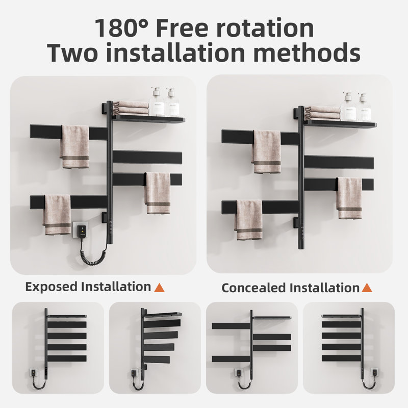 Barre à serviettes chauffante électrique, radiateur de salle de bain intelligent, radiateur de salle de bain à brancher / câblé, support pour sèche-serviettes