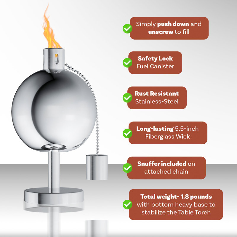 Tabletop Torch Lamp- 10” Stainless Steel Outdoor Fuel Canister Flame Light for Citronella with Fiberglass Wick for Backyard, Patio by Pure Garden Tabletop Torch Lamp- 10” Stainless Steel Outdoor Fuel Canister Flame Light for Citronella with Fiberglass Wick for Backyard, Patio by Pure Garden