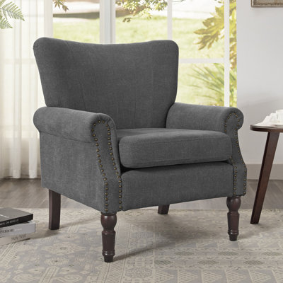 Fauteuil d'appoint rembourré à garniture cloutée de 30,71 po de large avec accoudoirs roulés et coussin épais rembourré Ameera
