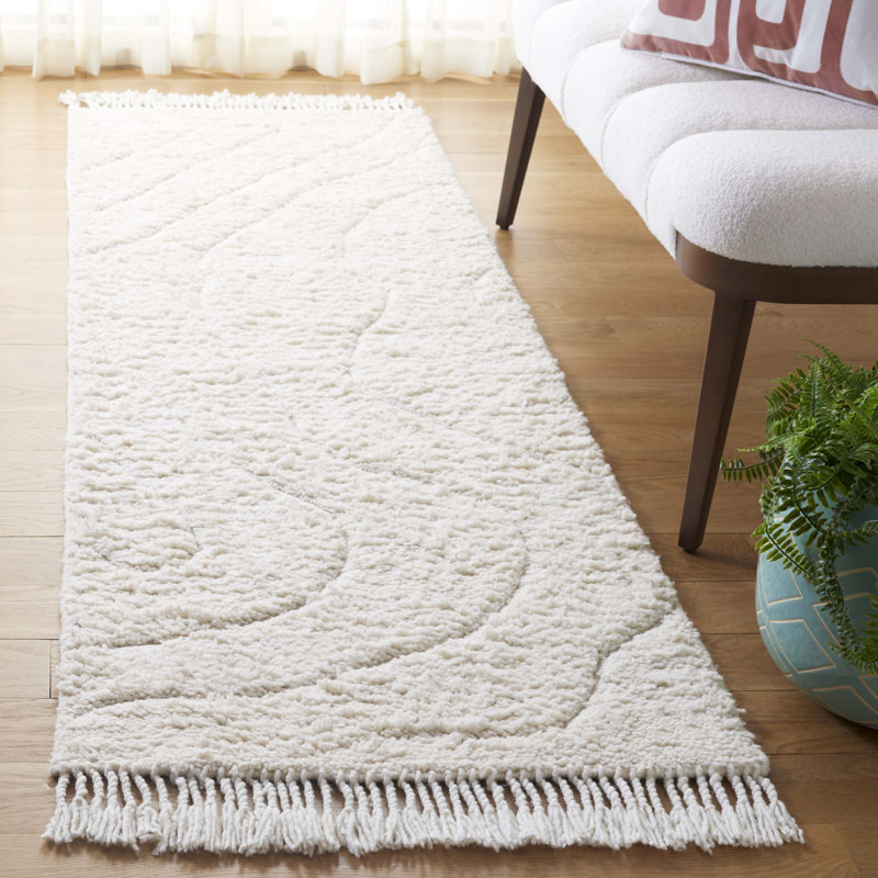 Tapis ivoire / en laine tissé à la main Maspeth, Tapis de couloir 2 pi 3 po x 8 pi