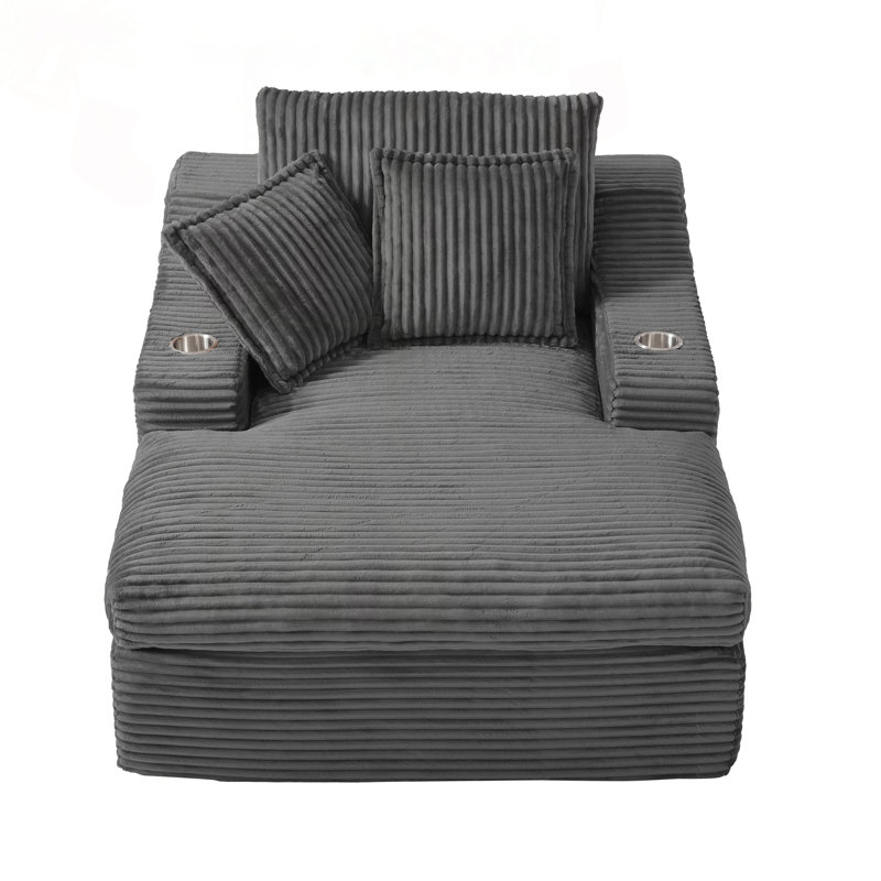 Canapé-lit surdimensionné avec méridienne avec porte-gobelets et 3 coussins, Grey