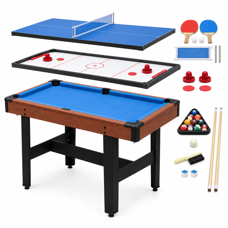 Table de jeu GOMYHOME 3 en 1 de 122 cm (48 po) : billard, hockey sur table et ping-pong, brun/bleu