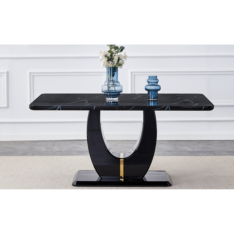 Tables de salle à manger modernes et spacieuses en MDF avec finition en marbre noir, pour un usage domestique
