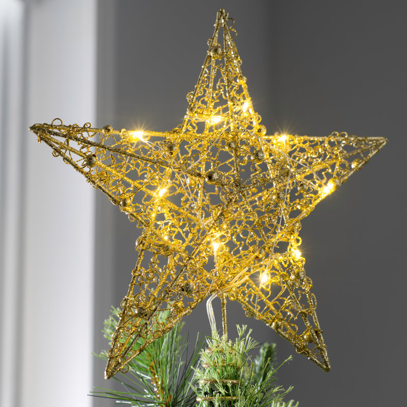 31cm Metal Astrology & Stars Lighted Tree Topper, Gold
