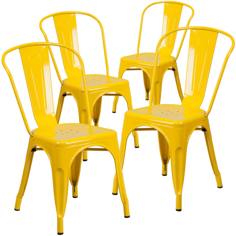 Commercial GradeMetal Indoor-Outdoor Stackable Chair, Yellow