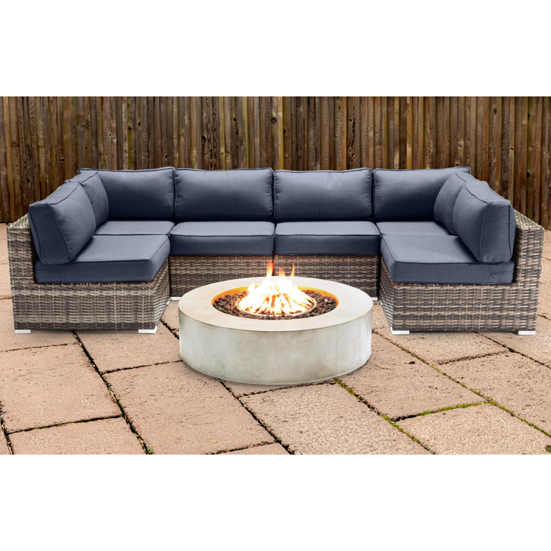 Ensemble de conversation pour 4 personnes avec foyer et coussins Sunbrella Lsi, Bleu marine