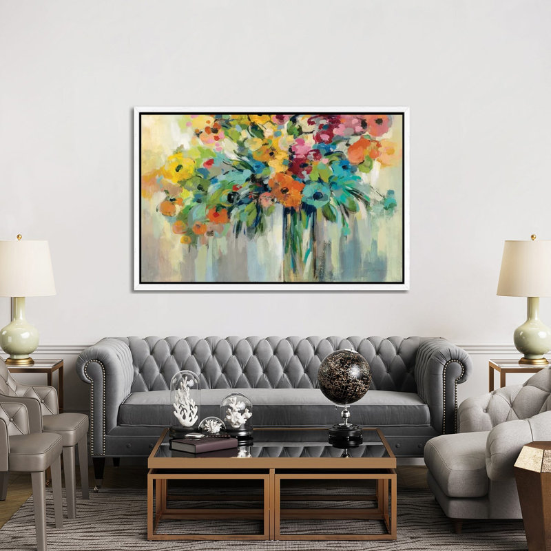 Cloud Of Flowers by Silvia Vassileva - Painting on Canvas, 152.5 cm H x 101.5 cm W, White Framed