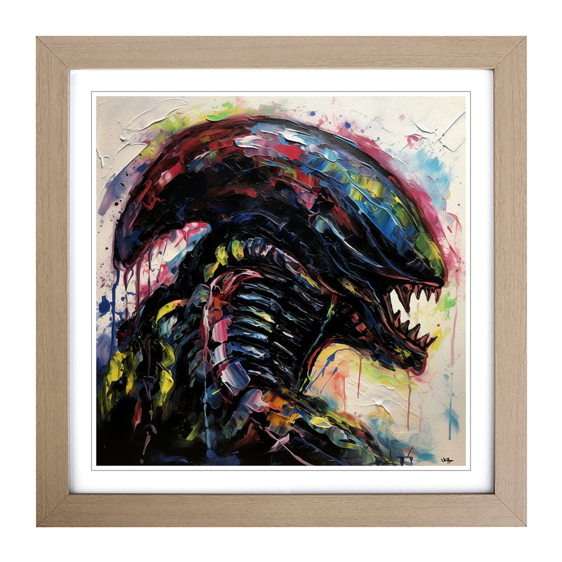 Alien Palette Knife Painting - Framed Print, Oak