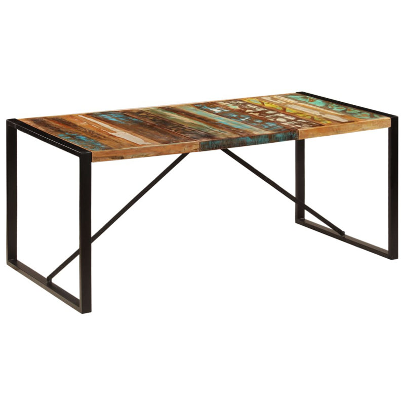 Table de salle à manger en bois massif récupéré, H 29,5 po x L 70,87 po x l 35,43 po, Brun/bleu