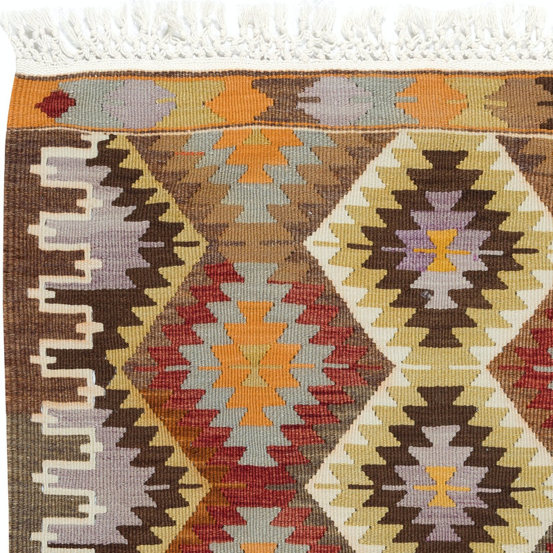 Tapis multicolore multicolore en laine tissé à la main 2,8 x 3,6 pi