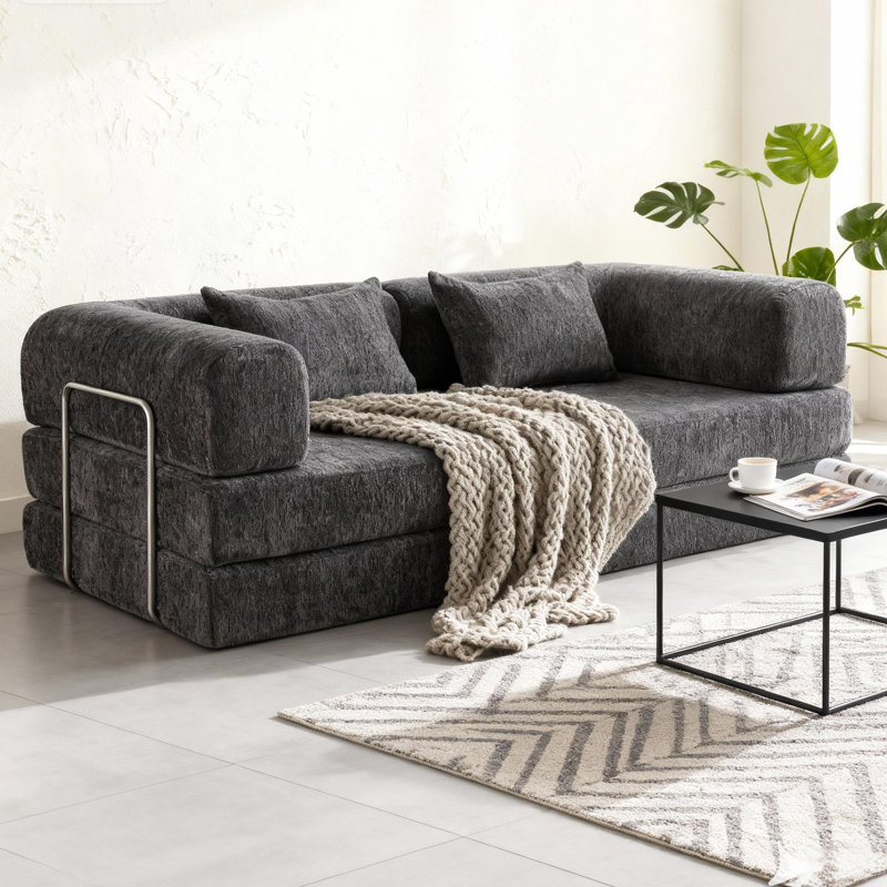 2 Seater Chenille Sofa Bed, Grey