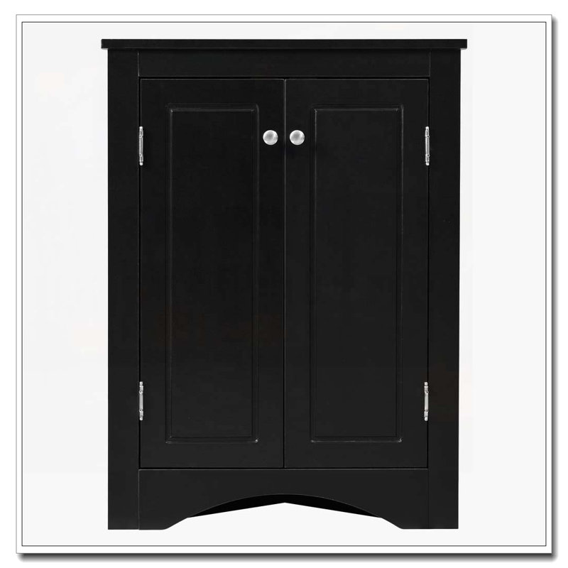 Corner Bathroom Storage Cabinet with Adjustable Shelves, Black