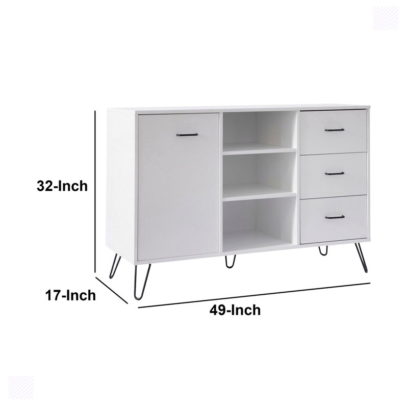 Buffet avec tablette ouverte 49 po, 3 tiroirs 49 po, Blanc